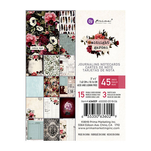 Prima - Midnight Garden Collection - 3 x 4 Journaling Cards