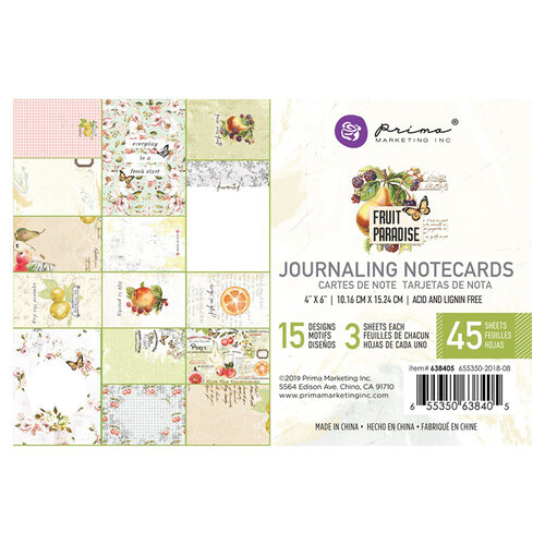 Prima - Fruit Paradise Collection - 4 x 6 Journaling Cards