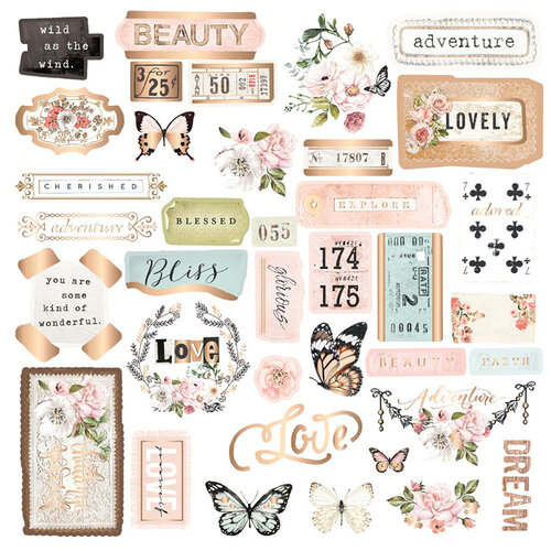Prima - Apricot Honey Collection - Ephemera with Foil Accents
