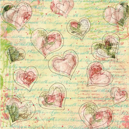 Prima - Sew Cute Collection - 12 x 12 Embroidered Paper - Hearts
