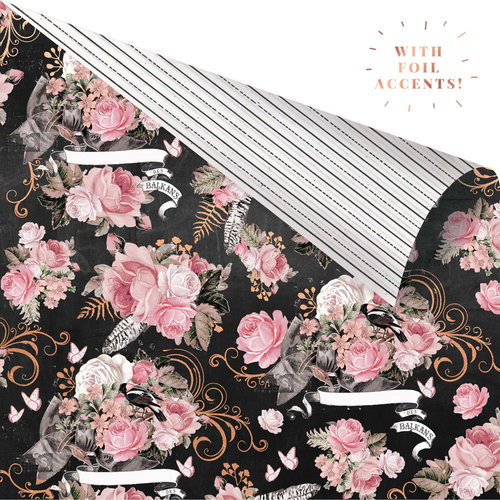 Prima - Amelia Rose Collection - 12 x 12 Double Sided Paper - Dark Florals with Foil Accents