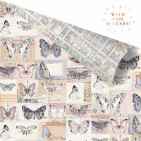 Prima - Lavender Collection - 12 x 12 Double Sided Paper - I'll Fly With You with Foil Accents