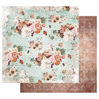 Prima - Pumpkin and Spice Collection - 12 x 12 Double Sided Paper with Foil Accents - Fall flowers