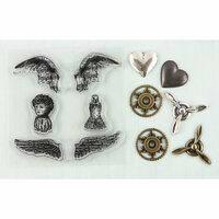 Prima - Ingvild Bolme - Stamp-N-Add - Acrylic Stamps and Metal Embellishments Set - Angel Wings
