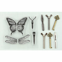 Prima - Ingvild Bolme - Stamp-N-Add - Acrylic Stamps and Metal Embellishments Set - Butterfly Wings