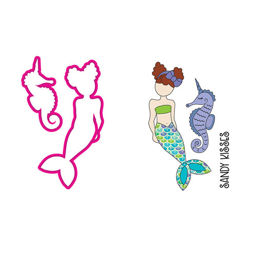 Prima - Mermaid Kisses Collection - Cling Mounted Stamps and Metal Die Set - Merbaby