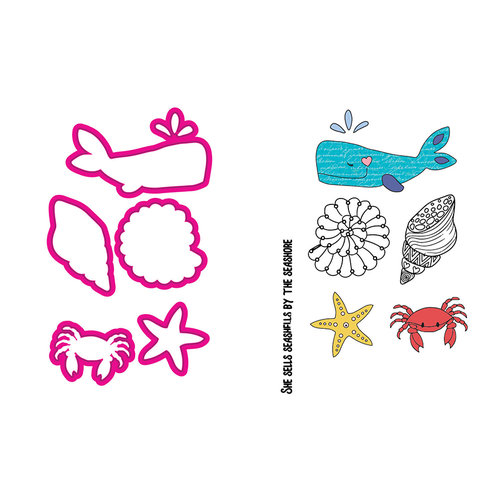 Prima - Mermaid Kisses Collection - Cling Mounted Stamps and Metal Die Set - Sea Life