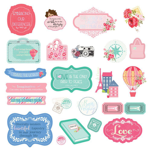Prima - Julie Nutting - Traveling Girl Collection - Ephemera with Foil Accents