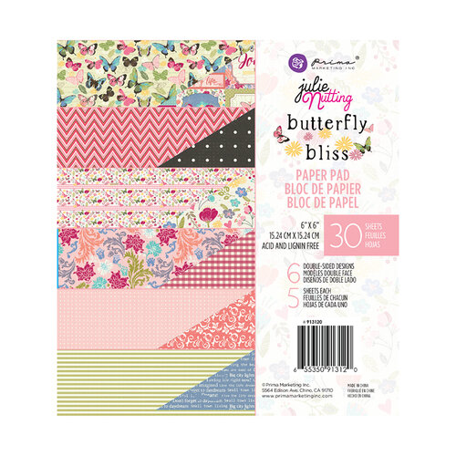 Prima - Julie Nutting - Butterfly Bliss Collection - 6 x 6 Paper Pad - Hello Beautiful