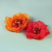 Prima - Elle Collection - Donna Downey - Flower Embellishments - Orange Pink