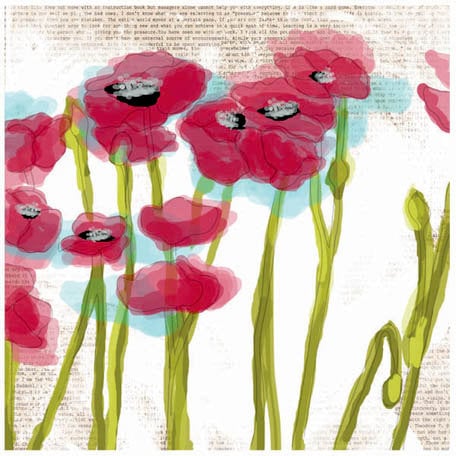 Prima - Poppies and Peonies Collection - Donna Downey - 12 x 12 Screenprinted Canvas Paper - Poppy 1
