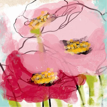 Prima - Poppies and Peonies Collection - Donna Downey - 12 x 12 Screenprinted Canvas Paper - Poppy 2