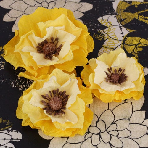 Prima - Poppies and Peonies Collection - Donna Downey - Flower Embellishments - Yellow