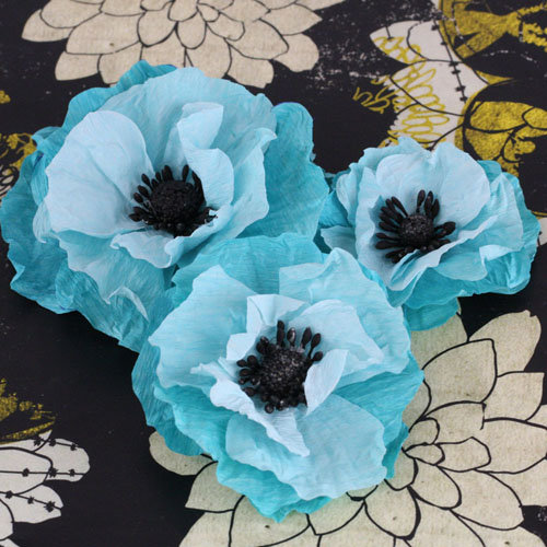 Prima - Poppies and Peonies Collection - Donna Downey - Flower Embellishments - Blue