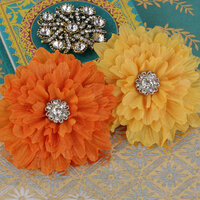 Prima - Poppies and Peonies Collection - Donna Downey - Flower Embellishments - Yellow and Orange