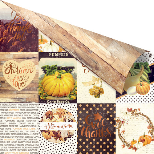 Prima - Amber Moon Collection - 12 x 12 Double Sided Paper - Pumpkin Season with Foil Accents