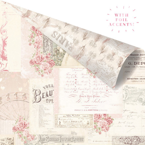 Prima - Love Story Collection - 12 x 12 Double Sided Paper - Memories Left in Notes with Foil Accents