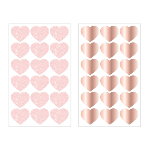 Prima - Love Story Collection - Cardstock Stickers with Glitter and Rose Gold Foil Accents - Hearts