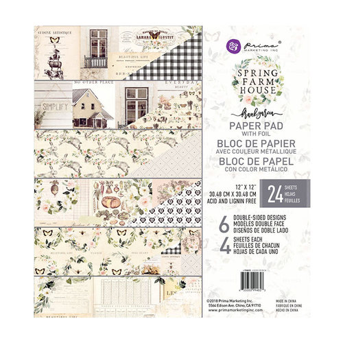 Prima - Spring Farmhouse Collection - 12 x 12 Paper Pad with Foil Accents