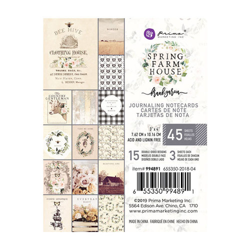 Prima - Spring Farmhouse Collection - 3 x 4 Journaling Cards