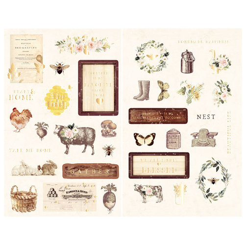 Prima - Spring Farmhouse Collection - Chipboard Stickers with Foil Accents