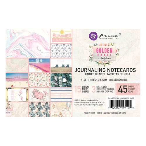 Prima - Golden Coast Collection - 4 x 6 Journaling Cards