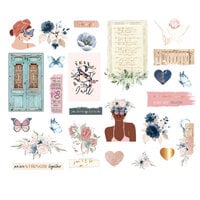 Prima - Indigo Collection - Chipboard Stickers With Foil Accents