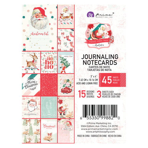 Prima - Candy Cane Lane Collection - Christmas - 3 x 4 Journaling Cards