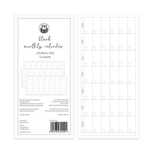 P13 - Planners Collection - Monthly Calendar - Blank