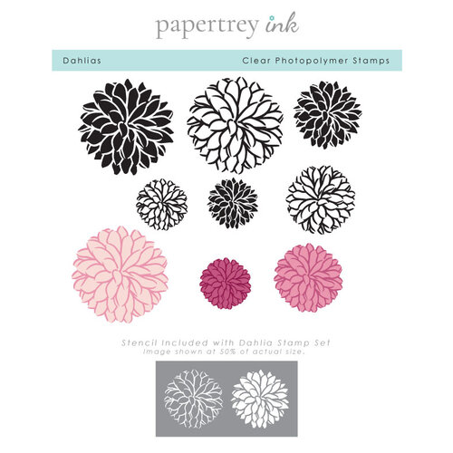Papertrey Ink - Clear Photopolymer Stamps and Stencil Set - Dahlias