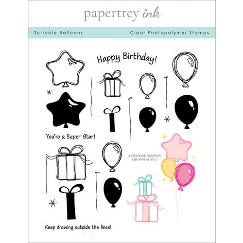 Papertrey Ink - Clear Photopolymer Stamps - Scribble Balloons