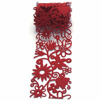 Queen and Company - Self Adhesive Felt Fusion Ribbon - 2.7 Inches - Floral - Red