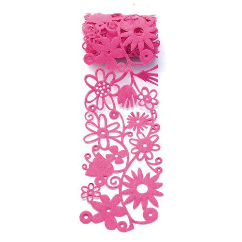 Queen and Company - Self Adhesive Felt Fusion Ribbon - 2.7 Inches - Floral - Hot Pink