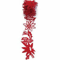 Queen and Company - Self Adhesive Felt Fusion Ribbon - 1.6 Inches - Christmas - Poinsettias - Red