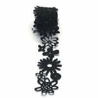Queen and Company - Self Adhesive Felt Fusion Ribbon - 1.6 Inches - Floral - Black