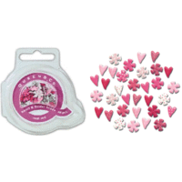 Queen and Company - Mini Heart and Flower Brads - 44 pieces - Think Pink, CLEARANCE