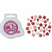 Queen and Company - Mini Heart and Flower Brads - 44 pieces - Real Red