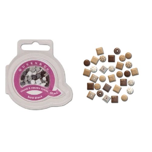 Queen and Company - Mini Square and Round Brads - 44 pieces - Basic Brown