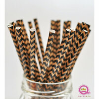 Queen and Company - Stylish Stix - Paper Straws - Black and Tan Chevron