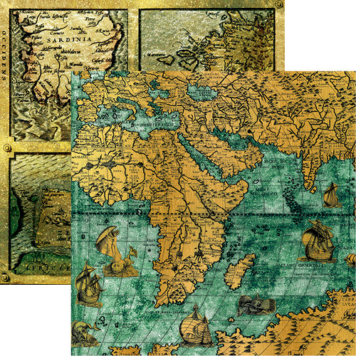 Reminisce - Buccaneer Bay Collection - 12 x 12 Double Sided Paper - Pirate Maps