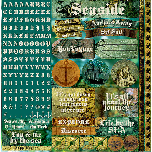 Reminisce - Buccaneer Bay Collection - 12 x 12 Cardstock Stickers - Alphabet