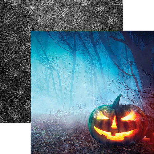 Reminisce - Dark Night Collection - 12 x 12 Double Sided Paper - Scary Pumpkin