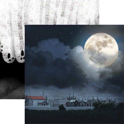 Reminisce - Dark Night Collection - 12 x 12 Double Sided Paper - Moonlit Cemetery