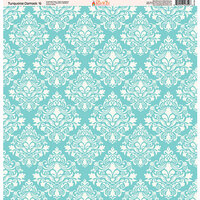 Ella and Viv Paper Company - Turquoise Damask Collection - 12 x 12 Paper - Six