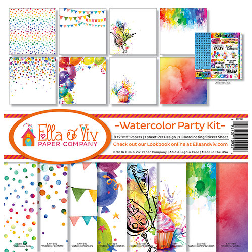 Ella and Viv Paper Company - Watercolor Party Collection - 12 x 12 Collection Kit