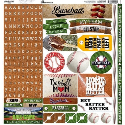 Reminisce - Game Day Baseball Collection - 12 x 12 Cardstock Sticker Sheet - Alpha