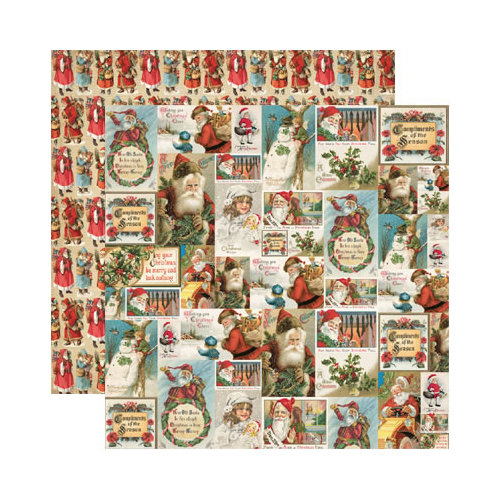 Reminisce - Here Comes Santa Collection - 12 x 12 Double Sided Paper - Christmas Collage