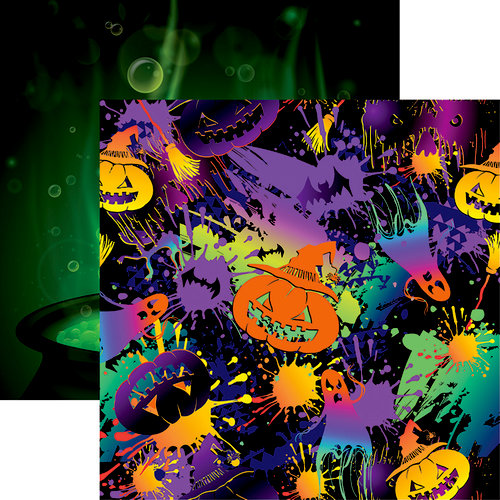 Reminisce - Halloween Party Collection - 12 x 12 Double Sided Paper - Halloween Neon Party