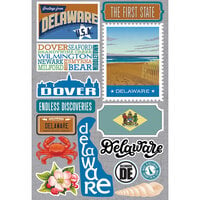 Reminisce - Jetsetters Collection - 3 Dimensional Die Cut Stickers - Delaware