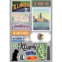 Reminisce - Jetsetters Collection - 3 Dimensional Die Cut Stickers - Illinois